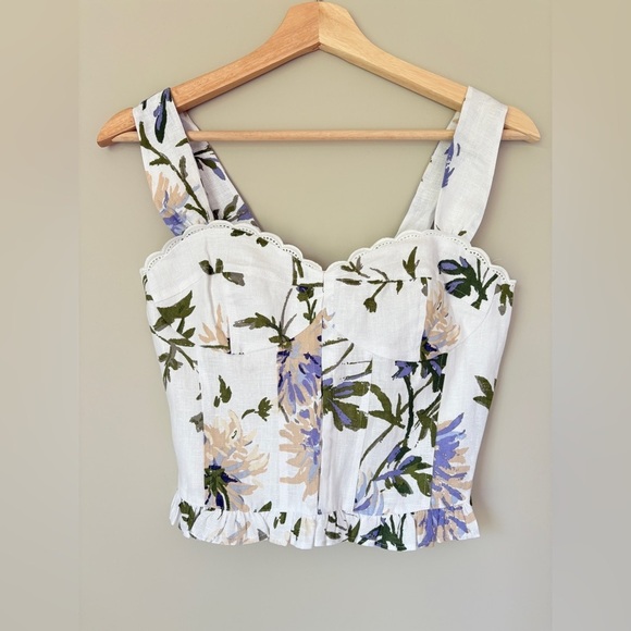 NEW Reformation Anatolia Linen Corset Two Piece Serenity White Floral US 4 UK 8 - Picture 4 of 16